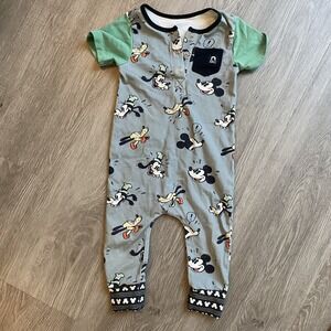 RAGS to Raches 6-12 Months Romper Mickey Goofy Blue Short Sleeve Stretch Comfort